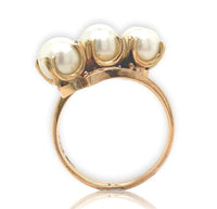 14k Yellow Gold Ring w/ Cultured Pearls and Engraved Flowers Size 6.75 (#J6615)