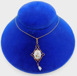 14K Yellow Gold 2.16ct Genuine Natural Gold Vein Quartz Pendant Lavaliere #J4200