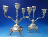 Louis XIV by Unknown German .800 Silver Candelabra Pair 3-Light c.1920 (#5483)