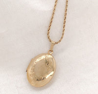 14k Yellow Gold Oval Locket with Engraved Flowers on Wheat Chain 18" (#J7183)