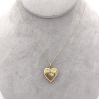 9k Yellow Gold Heart Shaped Locket with Engraved Flowers (#J6431)
