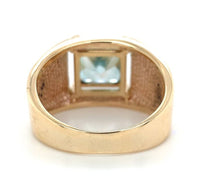 14k Yellow Gold 5.27 Carat Blue Genuine Natural Zircon Men's Ring Size 9 #J6919