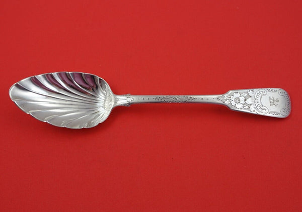 James Beebe English Georgian Sterling Silver Berry Spoon Leaf Bowl Chased 9"