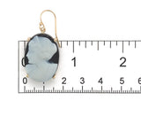 14k Yellow Gold Banded Black and White Genuine Agate Stone Cameo Earrings #J7456