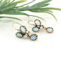 14k Yellow Gold Genuine Natural Opal Diamond Drop Earrings w/Lively Color #J7297