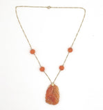 14k Yellow Gold Chinese Export Carved Art Deco Genuine Carnelian Pendant #J7097