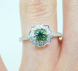 18k White Gold Sea Green Genuine Natural Tourmaline and Diamond Ring (#J5043)