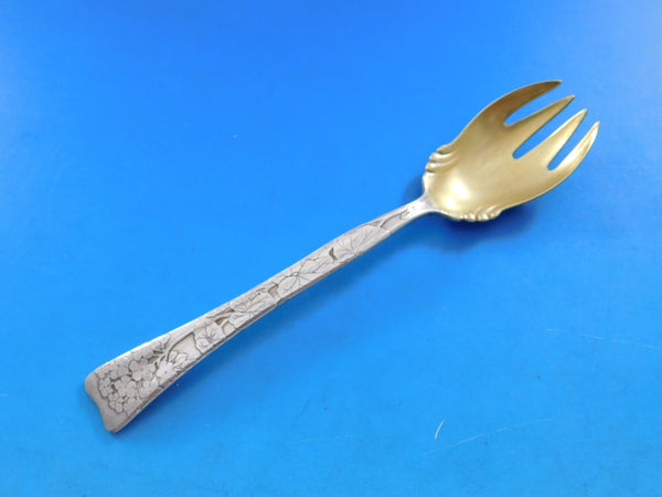Lap Over Acid Etched Tiffany Sterling Silver Ice Cream Fork GW Geranium Flowers