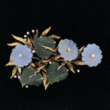 18k Yellow Gold Large Carved Chalcedony Flower and Jade Leaf Pin (#J6235)