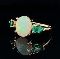 18k Yellow Gold 1.76ct Genuine Natural Opal and Emerald Ring Jewelry (#J5629)