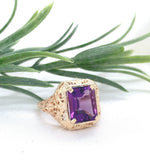 10k Yellow Gold 4.38 Carat Genuine Natural Amethyst Filigree Ring 7.75 (#J7444)