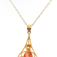 10k Yellow Gold Coral Cameo Lavaliere Pendant (#J5461)