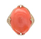 10k Yellow Gold 7.36 Carat Genuine Natural Coral Filigree Ring Size 6 (#J7369)