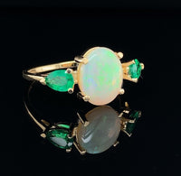 18k Yellow Gold 1.76ct Genuine Natural Opal and Emerald Ring Jewelry (#J5629)