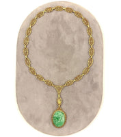14k Yellow Gold Art Deco Filigree Jadeite Jade Necklace w/ GIA Report (#J5664)