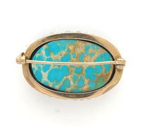10k Yellow Gold Large Oval Turquoise Pin 1 1/8" x 3/4" Jewelry c1890s (#J6046)