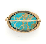 10k Yellow Gold Large Oval Turquoise Pin 1 1/8" x 3/4" Jewelry c1890s (#J6046)