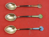 Norwegian Sterling Silver Demitasse Spoon set of 3 vermeil  3 7/8"
