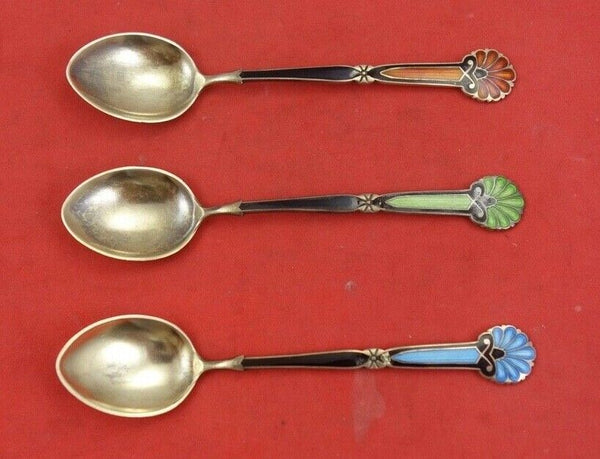 Norwegian Sterling Silver Demitasse Spoon set of 3 vermeil  3 7/8"