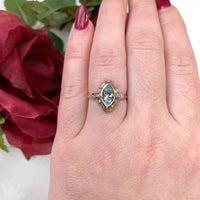 14k Gold 1.33ct Marquise Genuine Natural Aquamarine and Diamond Ring (#J7204)