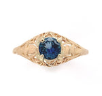 14k Yellow Gold Filigree Ring with .63ct Genuine Natural Sapphire (#J6403)