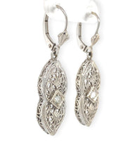14k White Gold Genuine Natural Diamond Filigree Dangle Drop Earrings (#J7051)