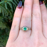 Art Deco 14k White Gold Filigree Ring with .18ct Genuine Natural Emerald #J6408