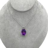 Platinum 16.33 Carat Oval Genuine Natural Amethyst Pendant w/ 18" Chain (#J7453)