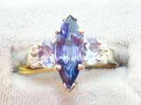 10K Gold Marquise 1.68ct Genuine Natural Tanzanite Ring with Diamonds (#J2643)