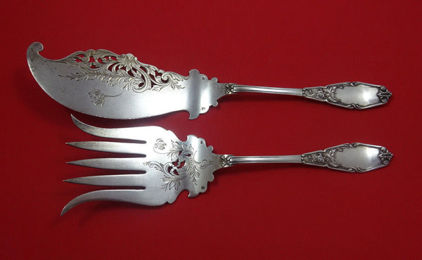 German .800 Silver Fish Serving Set 2pc Pcd Bright-Cut (Server 11 1/2" Fork 10")