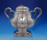 John B. Jones Coin Silver Sugar Bowl Fluted Shape w/ Leaves Flower Finial #3946