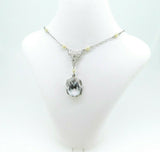 Art Deco 10k White Gold Filigree Aquamarine Pendant Pale Ice Blue (#J5026)