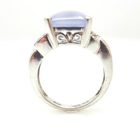 14k White Gold Blue Grey Genuine Natural Chalcedony Ring with Diamonds (#J3558)