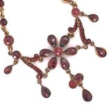 Genuine Natural Bohemian Garnet Necklace with Floral Drops (#J4816)