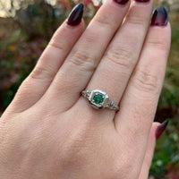 18k White Gold Deco Filigree .21ct Genuine Natural Emerald Ring (#J6332)