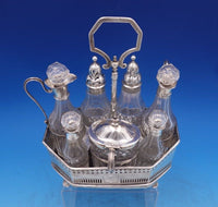English Georgian Sterling Silver Cruet Set 7pc w/ Stand Pierced Footed (#6997)