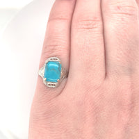 10k Gold 2.09ct Robin's Egg Blue Genuine Natural Turquoise Filigree Ring #J6138