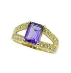 14k Gold Emerald Cut 1.40ct Genuine Natural Amethyst Ring with Diamonds (#J2363)