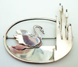 Sterling Handwrought Brooch with Swan and Pearls (#J2979)