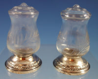 Quaker Silver Co. Sterling Silver & Glass Salt & Pepper Shaker Set 3pc w/Holder