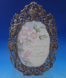 Austrian Sterling Silver Picture Frame w/2 Cherubs Basket Flowers and Tile #6070