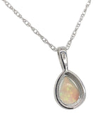 Platinum .43ct Pear Shape Australian Genuine Natural Opal Diamond Pendant #J7451