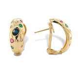 14k Yellow Gold Half Hoop Earrings w/Diamonds Sapphires Rubies Emeralds (#J7226)