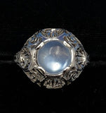 18k Gold Hand Pierced Filigree Genuine Natural Moonstone Ring Blue Flash #J5572