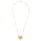 18k Gold French Bouquet of Flowers Necklace w/ Pearl Drop and 18k Chain (#J7528)
