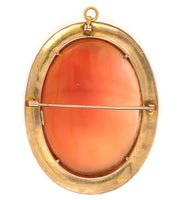 10k Gold Shell Cameo Pin Pendant Large Size 2" Hand Engraved Frame (#J6887)