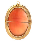 10k Gold Shell Cameo Pin Pendant Large Size 2" Hand Engraved Frame (#J6887)