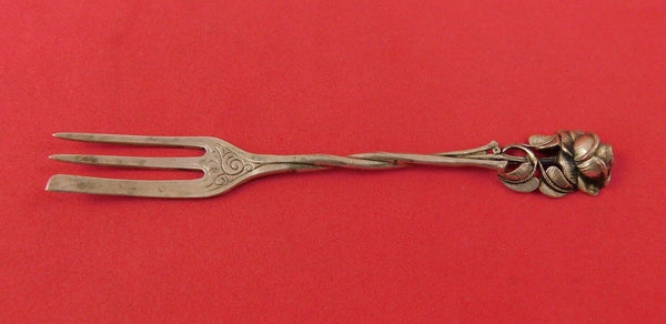 German Sterling Silver Pastry Fork 3-Tine Engraved with Rose Handle 5 5/8"