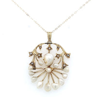 14k Yellow Gold Art Nouveau Pendant with Mississippi Pearls (#J6165)