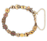 Gold Filled Gold Top Victorian 16 Slides Bracelet Garnets Rubies Pearls (#J6649)